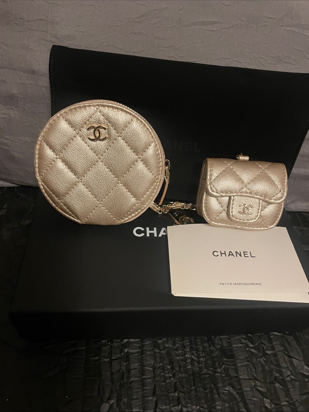 GWP Metallic Gold Quilted Mini Coin Purse & Mini Wallet Set